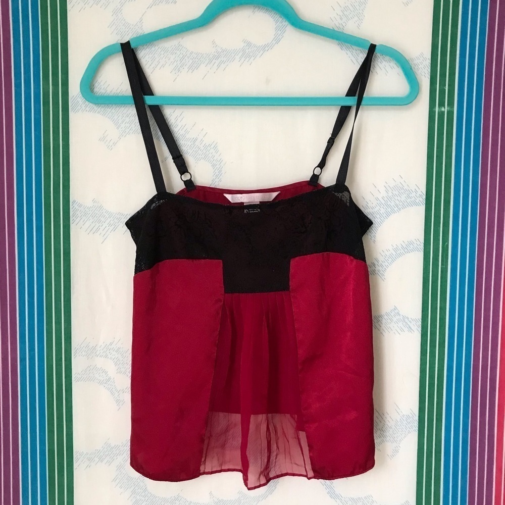 VINTAGE Victoria’s Secret red black sheer lace cami top trendy